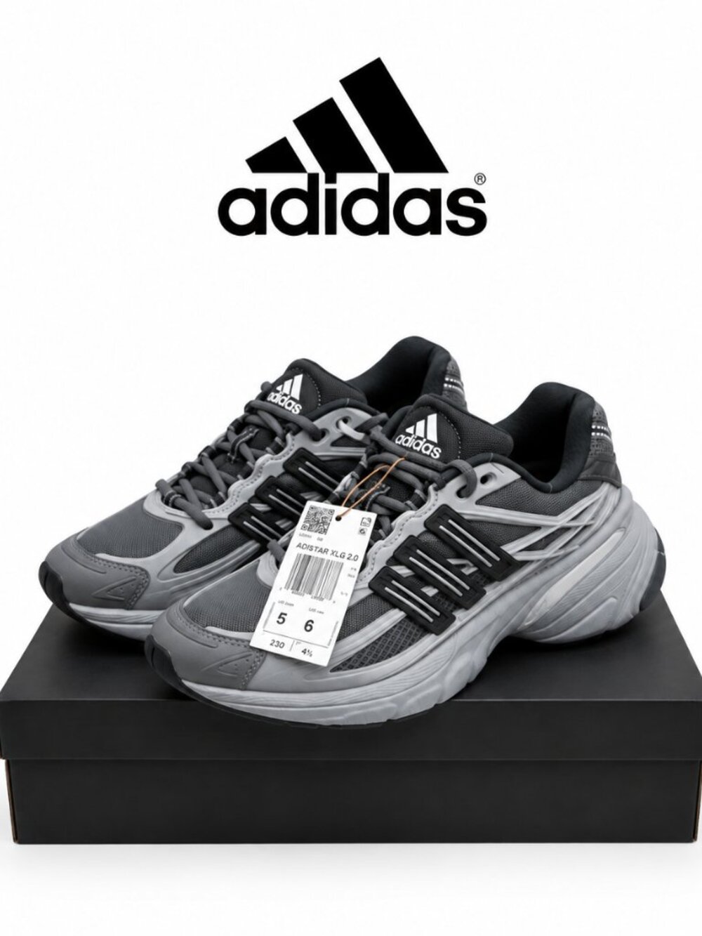 Adidas Adistar XLG 2.0 Grey Black Running Shoes Mens 5 /Womens 6 IE8541